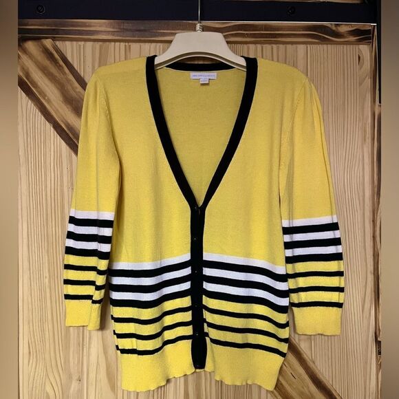 New York & Company Sweaters - NY&Co Bumble Bee Stripe Cardigan Yellow M